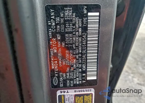 2020 Hyundai Tucson Limited из США, поврежденный, VIN KM8J33AL9LU146542